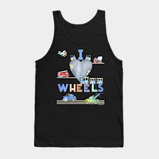 Kids I Love Wheels! Cars Trucks Trains Fun Graphic Boys Birthday Tank Top